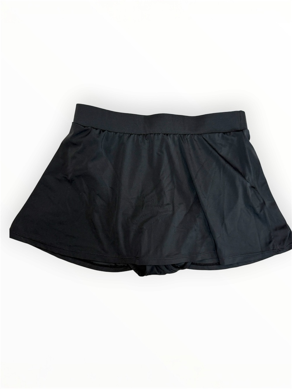 Trimshaper Womens Black Elastic Swim Skort Skirt With Briefs Bikini Bottom Sz 10